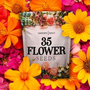 Gardeners Basics, Flower Seeds Packets for Planting 35 Individual Varieties Perennial, Annual, Wildflower Seeds for Planting Outdoors for Bees and Butterflies - Semillas de Flores Hermosas