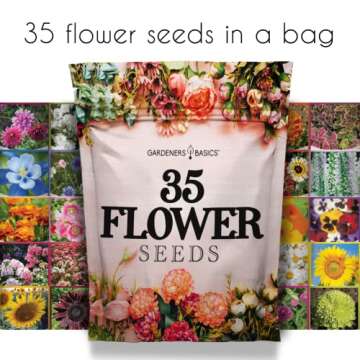 Gardeners Basics, Flower Seeds Packets for Planting 35 Individual Varieties Perennial, Annual, Wildflower Seeds for Planting Outdoors for Bees and Butterflies - Semillas de Flores Hermosas