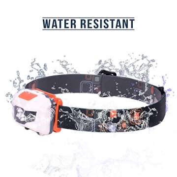 LED Headlamp Flashlight - Great for Camping, Fishing, Hiking, Dog Walking, & Kids. One of The Lightest (2.6 oz) White Cree Headlight, Water & Shock Resistant + Red Strobe, 3 AAA Batteries Included