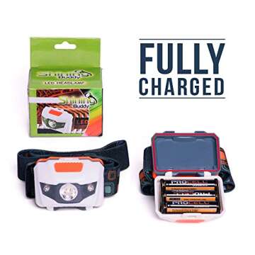 LED Headlamp Flashlight - Great for Camping, Fishing, Hiking, Dog Walking, & Kids. One of The Lightest (2.6 oz) White Cree Headlight, Water & Shock Resistant + Red Strobe, 3 AAA Batteries Included