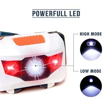 LED Headlamp Flashlight - Great for Camping, Fishing, Hiking, Dog Walking, & Kids. One of The Lightest (2.6 oz) White Cree Headlight, Water & Shock Resistant + Red Strobe, 3 AAA Batteries Included