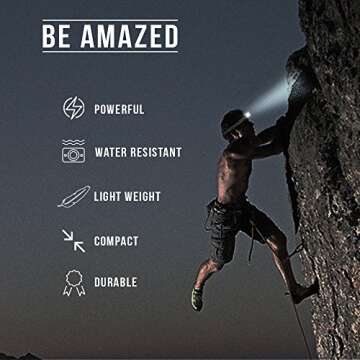 LED Headlamp Flashlight - Great for Camping, Fishing, Hiking, Dog Walking, & Kids. One of The Lightest (2.6 oz) White Cree Headlight, Water & Shock Resistant + Red Strobe, 3 AAA Batteries Included