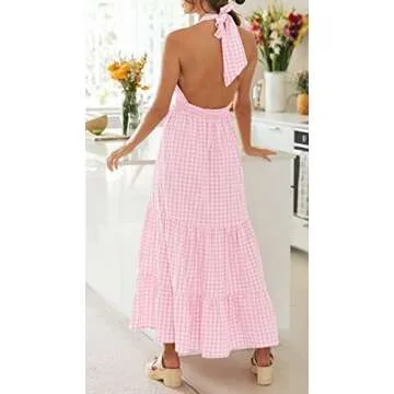 ZESICA Summer Maxi Dress - Trendy Halter Neck Style