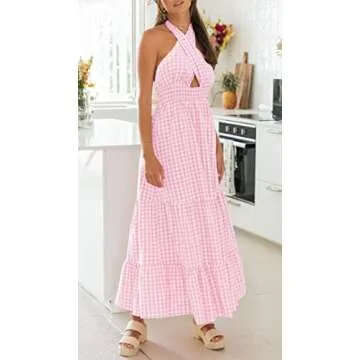 ZESICA Summer Maxi Dress - Trendy Halter Neck Style