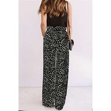 chimikeey Womens Leopard Print Wide Leg Pants High Waisted Belted Palazzo Trousers Black