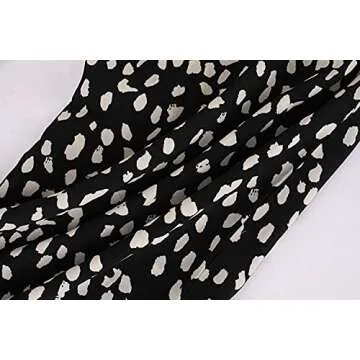 chimikeey Womens Leopard Print Wide Leg Pants High Waisted Belted Palazzo Trousers Black