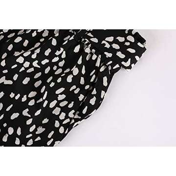 chimikeey Womens Leopard Print Wide Leg Pants High Waisted Belted Palazzo Trousers Black