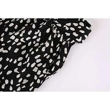 chimikeey Womens Leopard Print Wide Leg Pants High Waisted Belted Palazzo Trousers Black