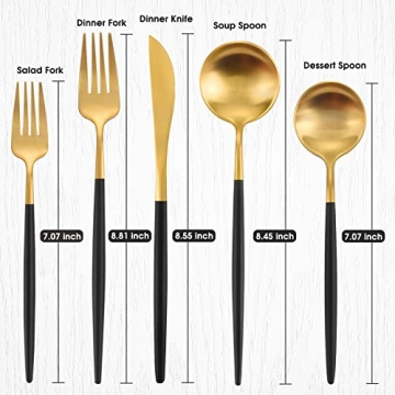 Matte Gold Silverware Set with Black Handles