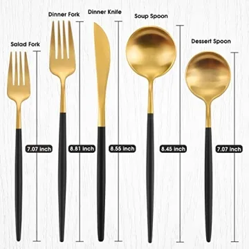 Matte Gold Silverware Set with Black Handles