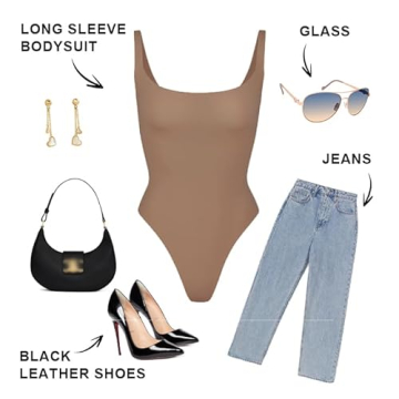 SHAPERX Women's No Compression Square Neck Bodysuit