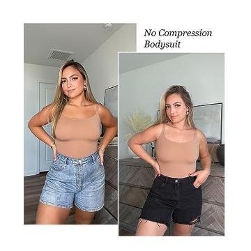 SHAPERX Women's No Compression Square Neck Bodysuit