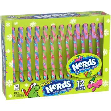 Nerds Holiday Candy Canes, Christmas Stocking Stuffers for Kids, Grape, 5.3 Oz, 12 Count