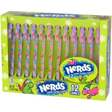 Nerds Holiday Candy Canes, Christmas Stocking Stuffers for Kids, Grape, 5.3 Oz, 12 Count