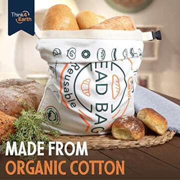 THINK4EARTH® - Reusable Organic Cotton Bread Bag For Homemade Bread Large|premium Quality Bread Bag...