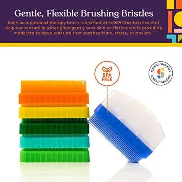 Special Supplies Therapy Brushes Colorful 6-Pack + Removable Handle, Calming Occupational and Sensory Tools with Deep Pressure Massage, Soft Bristles, Stimulates and Calms Kids or Adults, Latex-Free