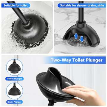 LOVLOY Toilet Plunger with Holder, Plunger with Unique Holder, Plungers for Bathroom with Holder, Toilet Plunger Heavy Duty (2, Black)