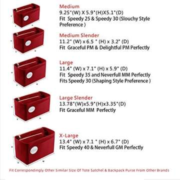 ETTP Purse Organizer, Felt Bag Organizer Insert For Speedy, Neverfull, Tote, Handbag, 8 Colors 5 Siz...