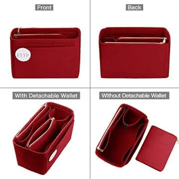 ETTP Purse Organizer, Felt Bag Organizer Insert For Speedy, Neverfull, Tote, Handbag, 8 Colors 5 Sizes (X-Large, Red)