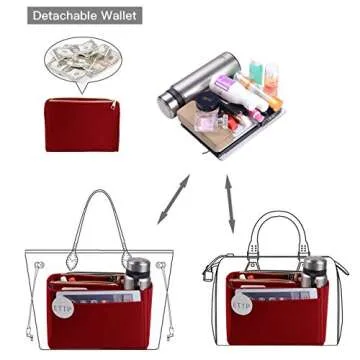 ETTP Purse Organizer, Felt Bag Organizer Insert For Speedy, Neverfull, Tote, Handbag, 8 Colors 5 Sizes (X-Large, Red)