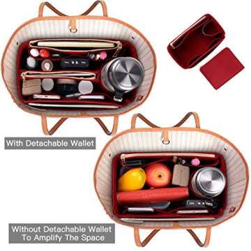 ETTP Purse Organizer, Felt Bag Organizer Insert For Speedy, Neverfull, Tote, Handbag, 8 Colors 5 Sizes (X-Large, Red)