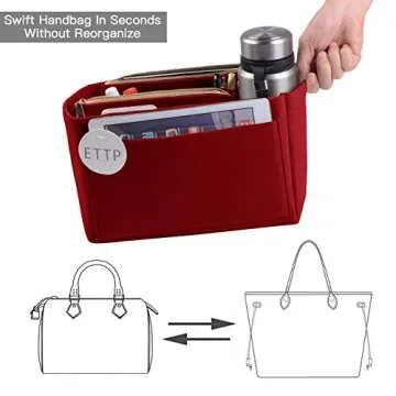 ETTP Purse Organizer, Felt Bag Organizer Insert For Speedy, Neverfull, Tote, Handbag, 8 Colors 5 Sizes (X-Large, Red)