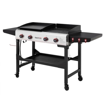 Royal Gourmet GD403 4-Burner Propane Gas Grill and Griddle Combo with Folding Legs, 48,000 BTUs, Por...