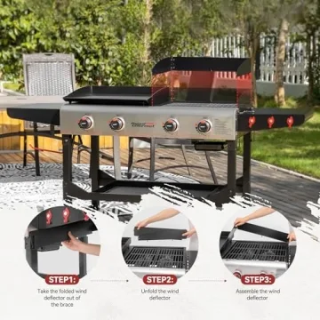 Royal Gourmet GD403 4-Burner Propane Gas Grill and Griddle Combo with Folding Legs, 48,000 BTUs, Portable Griddle Grill Combo for Outdoor Cooking While Camping or Tailgating, Black & Silver