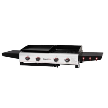 Royal Gourmet GD403 4-Burner Propane Gas Grill and Griddle Combo with Folding Legs, 48,000 BTUs, Portable Griddle Grill Combo for Outdoor Cooking While Camping or Tailgating, Black & Silver