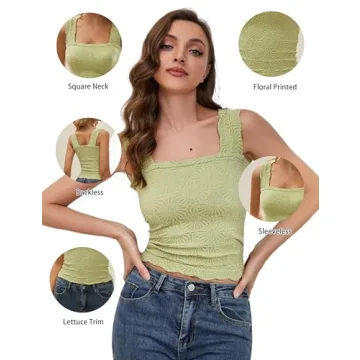 AIHUKOCY Women's Stylish Floral Crop Tank Top