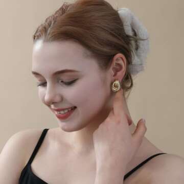 Apsvo Chunky Gold Earrings For Women, Gold Knot Geometric Dangle Earrings Trendy (Knot Gold)