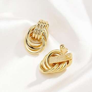 Apsvo Chunky Gold Earrings For Women, Gold Knot Geometric Dangle Earrings Trendy (Knot Gold)