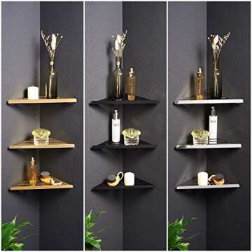 One Stop Outdoor (3 Pack) Gold Premium Quality Corner Shelf - Floating Corner Mounting Shelf (Hardware Included), Kitchen, Living Room & Bathroom Safe (304 Stainless Steel) Wall Corner Shelf (Gold)