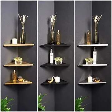 One Stop Outdoor (3 Pack) Gold Premium Quality Corner Shelf - Floating Corner Mounting Shelf (Hardware Included), Kitchen, Living Room & Bathroom Safe (304 Stainless Steel) Wall Corner Shelf (Gold)