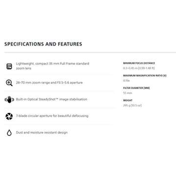 SONY 28-70mm F3.5-5.6 FE OSS Interchangeable Standard Zoom Lens (Renewed)