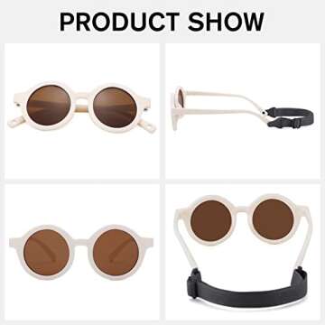 COASION Baby Polarized Round Sunglasses Flexible Rubber Shades with Strap for Toddler Newborn Infant Ages 0-24 Months (Pink/Brown + White/Brown)