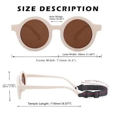 COASION Baby Polarized Round Sunglasses Flexible Rubber Shades with Strap for Toddler Newborn Infant Ages 0-24 Months (Pink/Brown + White/Brown)
