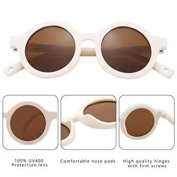 COASION Baby Polarized Round Sunglasses Flexible Rubber Shades with Strap for Toddler Newborn Infant Ages 0-24 Months (Pink/Brown + White/Brown)