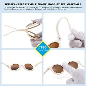 COASION Baby Polarized Round Sunglasses Flexible Rubber Shades with Strap for Toddler Newborn Infant Ages 0-24 Months (Pink/Brown + White/Brown)