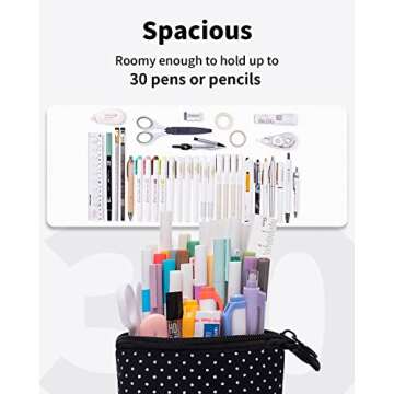 Sooez Standing Pencil Case, Cute Stand up Pencil Pouch, Telescopic Pen Pouch, Portable Pencil Holder, Kawaii Stand up Pencil Case, Spacious Pencil Pouch Bag for School Office Supplies, Black