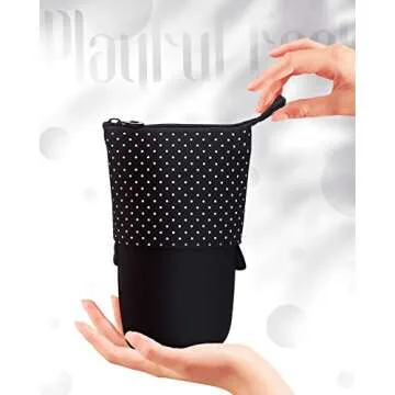 Sooez Standing Pencil Case, Cute Stand up Pencil Pouch, Telescopic Pen Pouch, Portable Pencil Holder, Kawaii Stand up Pencil Case, Spacious Pencil Pouch Bag for School Office Supplies, Black