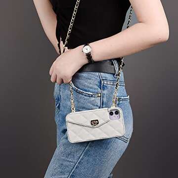 Yatchen for iPhone 13 Pro Wallet Case,Crossbody Phone Case with Lanyard Strap Cute Wallet Case Flip Folio Credit Card Holder Soft Silicone Girls Lady Handbag Case for iPhone 13 Pro Gray