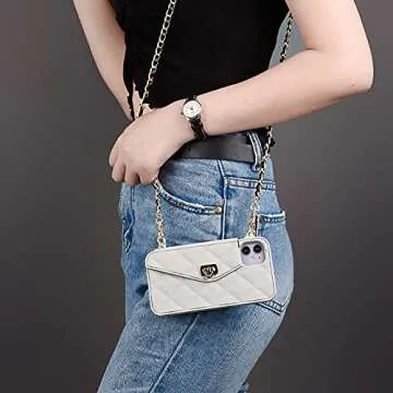 Yatchen for iPhone 13 Pro Wallet Case,Crossbody Phone Case with Lanyard Strap Cute Wallet Case Flip Folio Credit Card Holder Soft Silicone Girls Lady Handbag Case for iPhone 13 Pro Gray