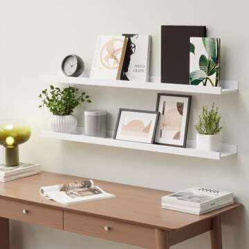 Boswillon 36 Inches Long Floating Shelves Wall Mounted, 2 Set Modern White Wall Shelf for Bedroom, N...