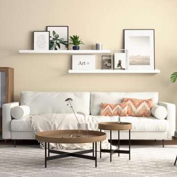 Boswillon 36 Inches Long Floating Shelves Wall Mounted, 2 Set Modern White Wall Shelf for Bedroom, Nursery Book Shelf with Lip, Picture Ledge Shelf for Wall Decor Living Room Bathroom Kitchen - White