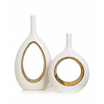 Modern Vases for Décor, Home Decorative Vases for Flowers, White Gold Vase for Shelf Décor, Table ...