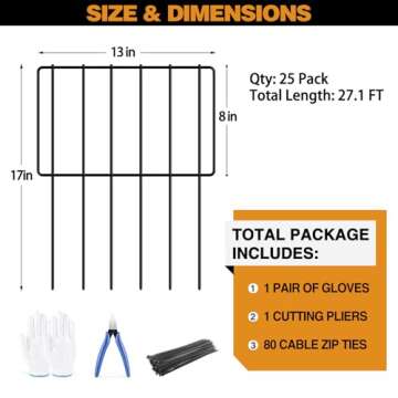 KYATE Animal Barrier Fence, 25 Panels Dog No Digging Fence Barrier, Rabbit Ground Defense Blockers, Rustproof Metal Fence Border for Outdoor Garden Landscape Patio