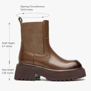 BEAU TODAY Platform Chelsea Boots for Women, Chunky Genuine Leather Elastic Ankle Boots for Women, Fashion Fall boots with Round Toe, Comfortable Slip-on Winter Combat Boots Coffee US 8