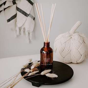 Sweet Water Decor Hello Fall Reed Diffuser Set - Hot Cider, Cinnamon, Cloves, Apple, and Nutmeg Fall...