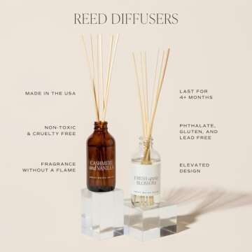 Sweet Water Decor Hello Fall Reed Diffuser Set - Hot Cider, Cinnamon, Cloves, Apple, and Nutmeg Fall Scented Diffuser - Scent Diffusers for Home, Fall Home Decor Long Lasting Fragrance Made in the USA